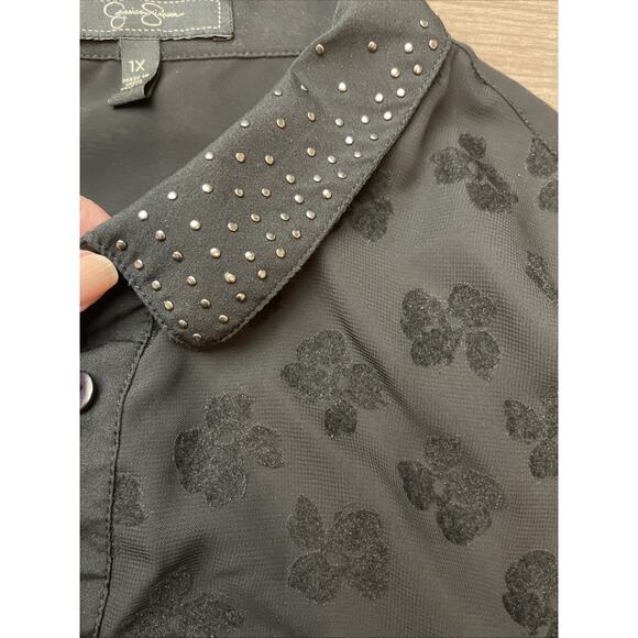3 for $25-Jessica Simpson Women's 1X Floral Sheer Blouse With Collar - Picture 4 of 7